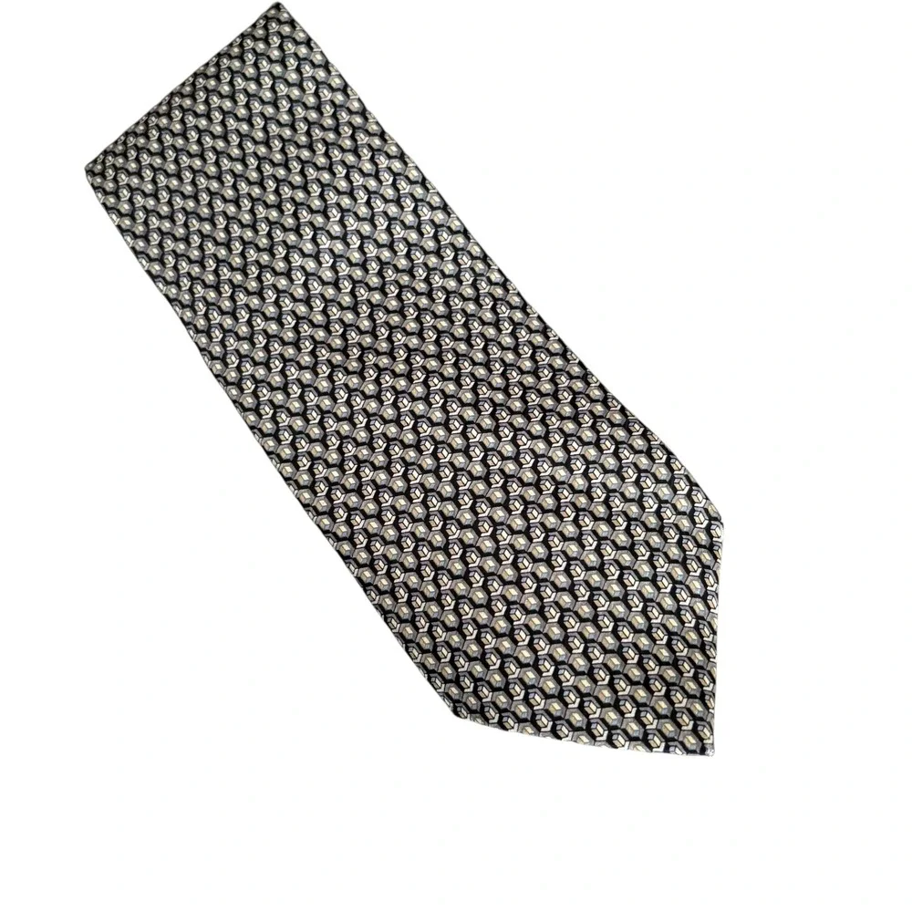 DKNY Men's Silk Tie Geometric Cube Pattern Gray Black Blue business professional
